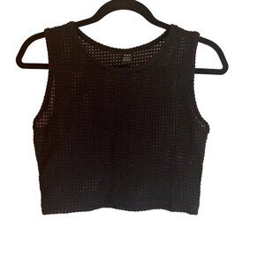 Shein M Open Knit Black Crop Tank Top